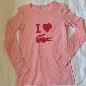 Lacoste large alligator logo pale pink lightweight cotton long sleeve t shirtEUC
